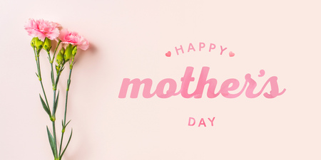 event design concept - top view of a bunch of pink carnation with greeting word on pink background for mothers day event with copy space for mock upの写真素材