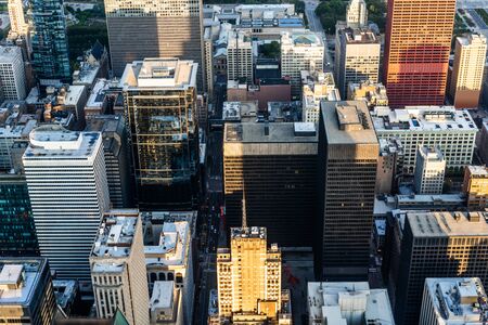 Business concept for real estate and corporate construction - panoramic urban city skyline aerial view under blue sky in Chicago, Americaの写真素材
