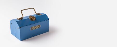 blue metal tool box isolated on white backgroundの写真素材