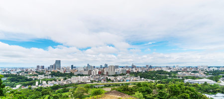 Asia business concept for real estate and corporate construction - panoramic modern city skyline aerial view of Sendai in Miyagi, Japanの写真素材