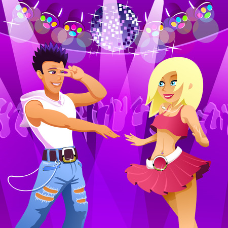 Young man and girl dancing  In the EPS file, each element is grouped separately のイラスト素材