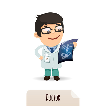 Doctor looking at x-ray  In the EPS file, each element is grouped separately  Isolated on white background のイラスト素材