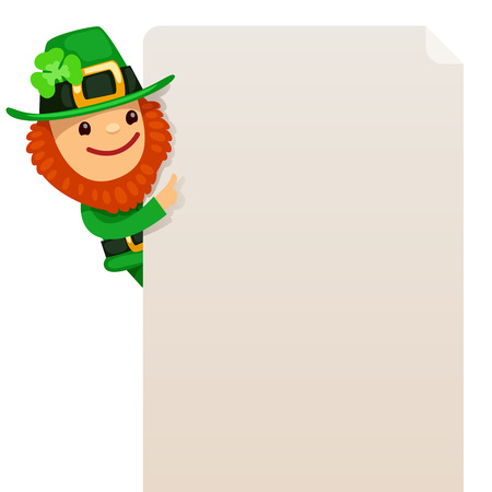 Leprechaun looking at blank poster  In the EPS file, each element is grouped separately  Isolated on white background のイラスト素材