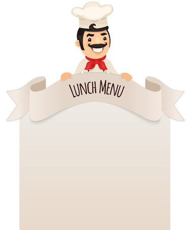 Chef Looking at Blank Menu on Top のイラスト素材
