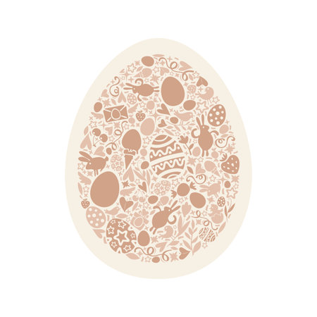 Easter Egg Card of Beige Objects on White Background  Easter symbolsのイラスト素材