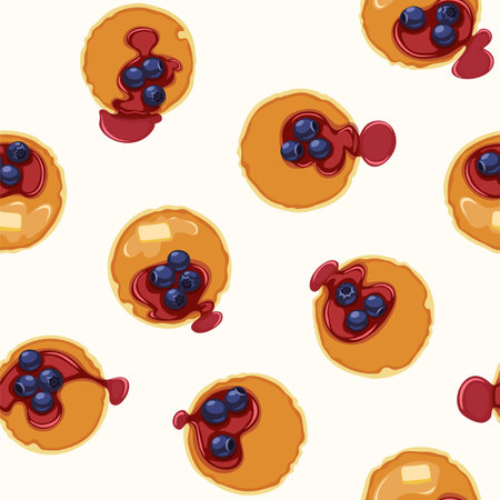 Breakfast With Pancakes and Blueberries Seamless Vector Pattern  Editable pattern in swatches 
