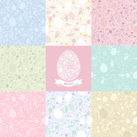 Eight Versions Easter Seamless Pattern in Pastel Shades  Easter symbols Shapes  Five editable additional versions pattern in swatches のイラスト素材