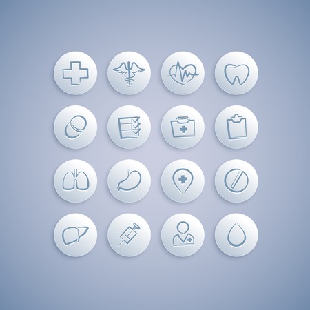 Set of Medical Icons on Pills. のイラスト素材