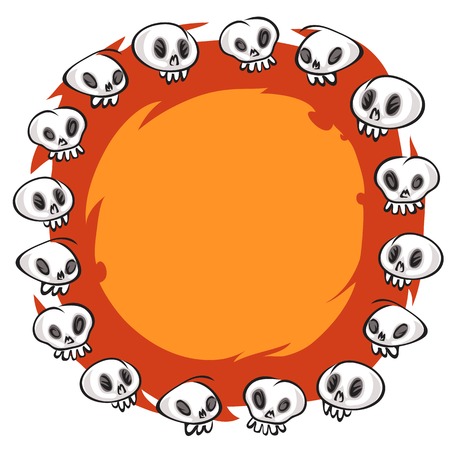 Cartoon Skulls Round Frame on White Backgroundのイラスト素材