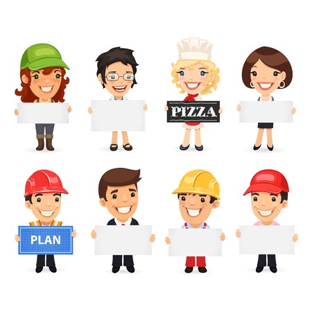Diverse Professionals Presenting Empty Banners. In the EPS file, each element is grouped separately. Clipping paths included in additional jpg format.のイラスト素材
