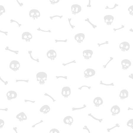 Gray Cartoon Skulls on White Background Seamless Patternのイラスト素材