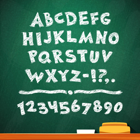Cartoon Chalk Vector Font on Green School Boardのイラスト素材