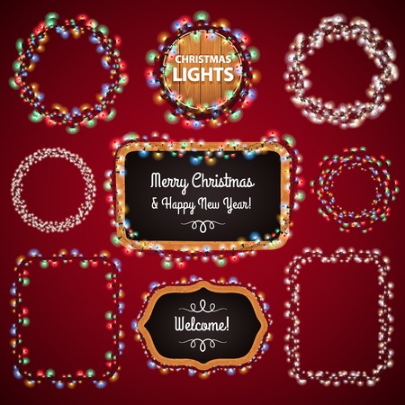 Christmas Lights Frames with a Copy Space Set4 for Celebratory Design. Used pattern brushes included.のイラスト素材