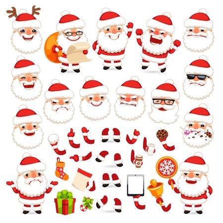 Set of Cartoon Santa Claus for Your Christmas Design or Animation. Isolated on White Background. Clipping paths included in additional jpg formatのイラスト素材