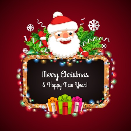 Christmas Banner with Santa Claus Behind the Blackboardのイラスト素材