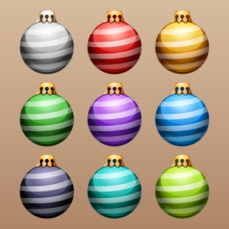 Set of Striped Christmas Ballsのイラスト素材