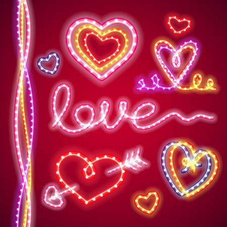Valentines Neon Heartsのイラスト素材