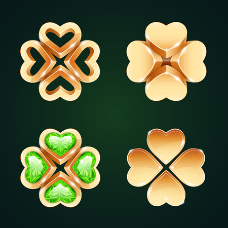 Vector Golden Four-leaf Clovers Set1のイラスト素材