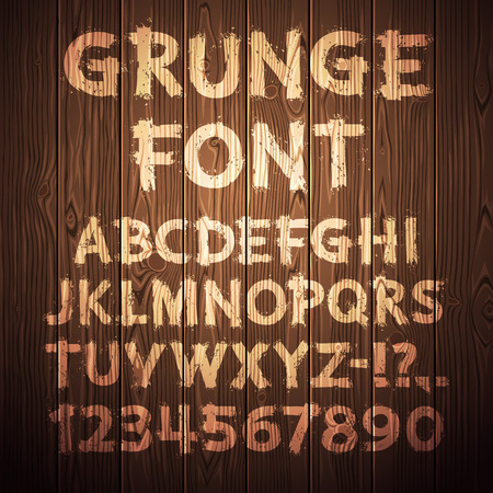 Grunge Letters and Numbers on Wooden Backgroundのイラスト素材
