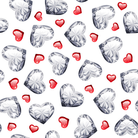 Ruby and Diamond Gem Hearts Seamless Pattern for Romantic Jewelry Projects. のイラスト素材
