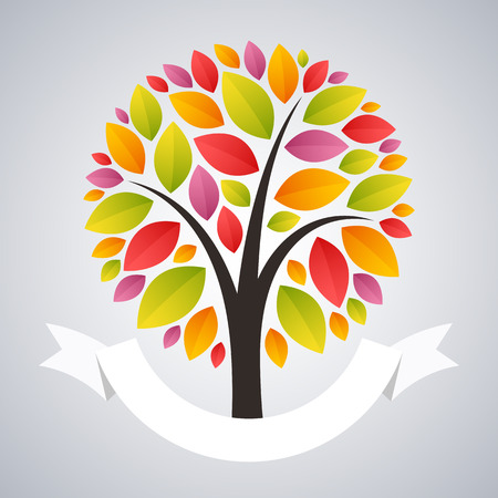 Stylized Autumn Tree Logo with Ribbon. Clipping paths included in JPG file.のイラスト素材