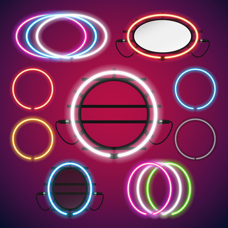 Neon Lights Round Frames Set for Your Custom Banner. Used pattern brushes included. There are fastening elements in a symbol palette.のイラスト素材