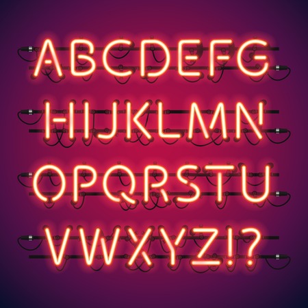 Glowing Neon Bar Alphabet. Used pattern brushes included. There are fastening elements in a symbol palette.