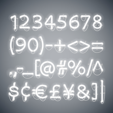 White Glowing Neon Numbers. Used pattern brushes included. There are fastening elements in a symbol palette.のイラスト素材