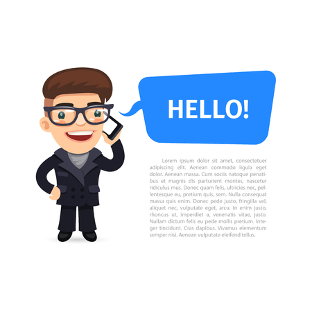 Businessman in a Dark Coat Talking on the Phone. Isolated on white background. Clipping paths included in jpg format.のイラスト素材