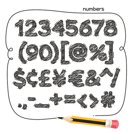 Cartoon doodle numbers and punctuation marks. Isolated on white background. Clipping paths included in JPG file.のイラスト素材