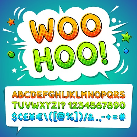 Comic font for your colorful design. Isolated on white background.のイラスト素材