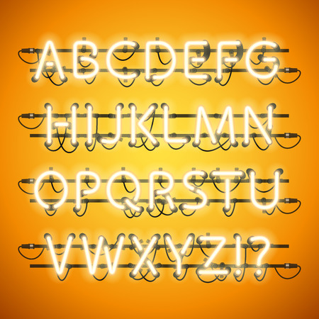 Glowing Neon Honey Yellow Alphabet. Used pattern brushes included. There are fastening elements in a symbol palette.のイラスト素材