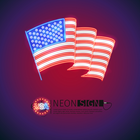 Neon Sign Wavy USA Flagのイラスト素材