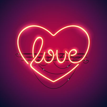 Love heart neon sign makes it quick and easy to customize your romance holiday projects. Used neon vector brushes included.のイラスト素材