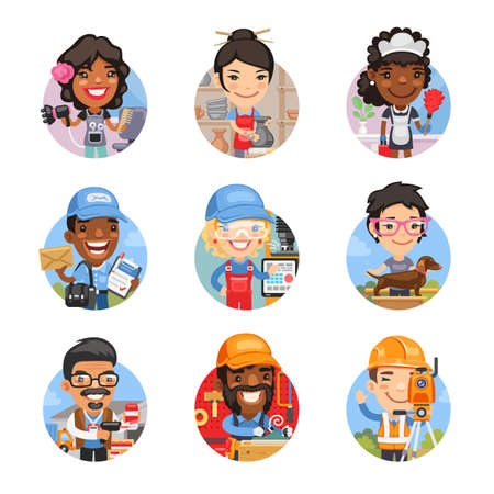 Cartoon People Avatars with Different Professionsのイラスト素材