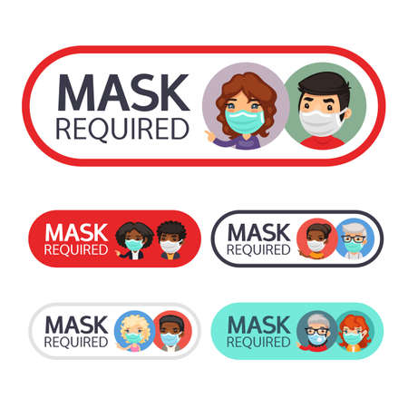 Mask Required Signs Set with Peopleのイラスト素材