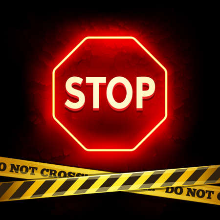 Red Neon Stop Sign on Grunge Backgroundのイラスト素材