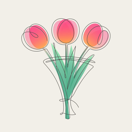 Bouquet of Tulips with Line Artのイラスト素材