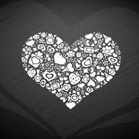 Valentine Day Heart from Romantic Symbols on a Chalkboardのイラスト素材