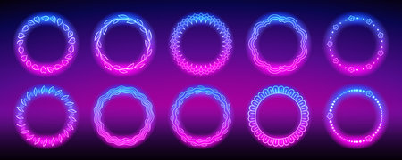 Round Flower Neon Frames Setのイラスト素材