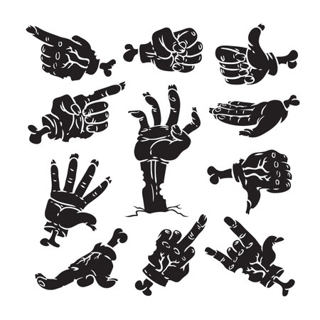 Cartoon Zombie Hands Collection Black Shapesのイラスト素材