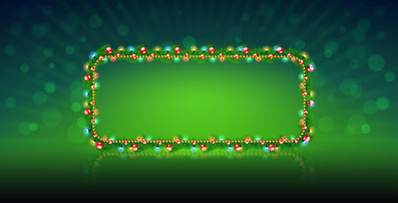 Rectangular Christmas Fir Branches with Garlands Frameのイラスト素材