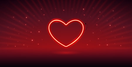 Neon Valentines Heart on Red Backgroundのイラスト素材