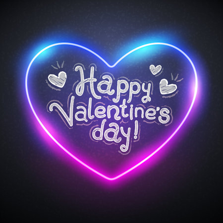 Chalkboard Happy Valentines Day with Neon Heartのイラスト素材
