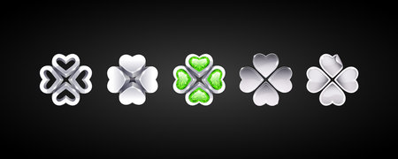 Set of Vector Silver Four-leaf Cloversのイラスト素材