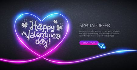 Happy Valentines Day Neon Heart Website Templateのイラスト素材