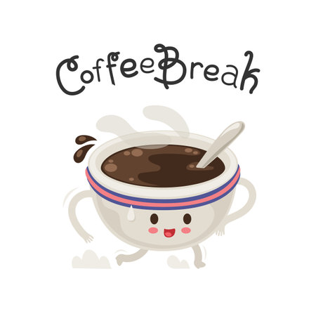 Coffee Break Lettering with Cartoon Mugのイラスト素材