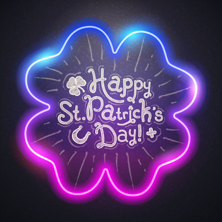 Chalkboard St. Patricks Day with Neon Clover Leafのイラスト素材