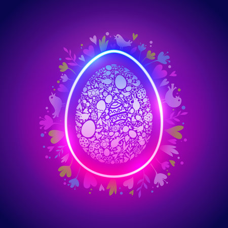 Colorful Neon Easter Egg with Spring Symbolsのイラスト素材