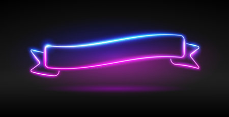 Glowing Neon Flag Ribbon Bannerのイラスト素材